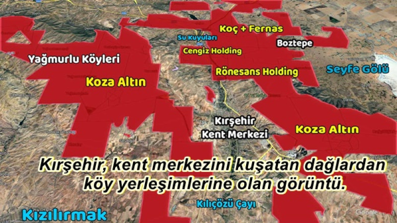 Kırşehir, kent merkezini kuşatan dağlardan köy yerleşimlerine olan görüntü.